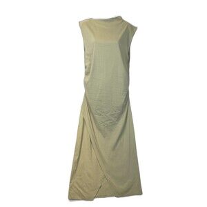 Modern Citizen Manon Asymmetric Ruched Midi Dress Sz XL Thyme Olive Green